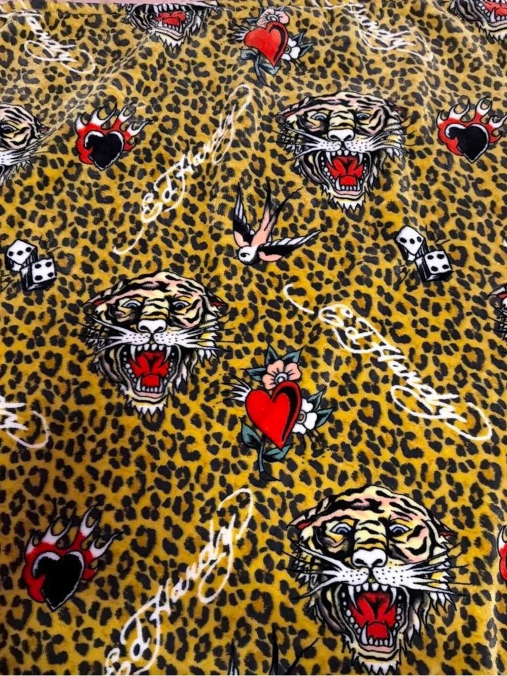 Ed Hardy Snow Leopard Print Faux Fur Throw Blanket Y2k aesthetic